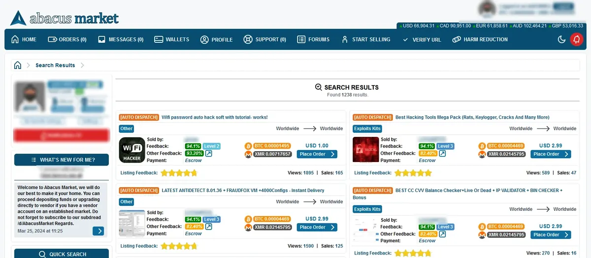 Abacus market homepage before it stopped paying vendors in 2025