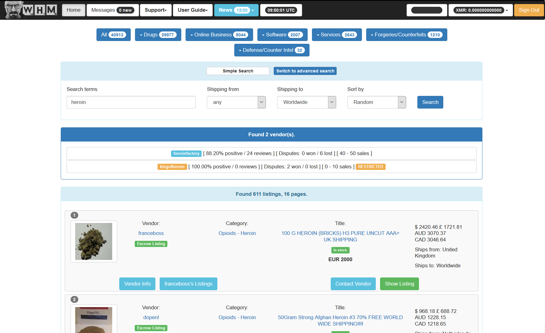 White House Market homepage, the privacy-focused darknet market DrugHub descends from